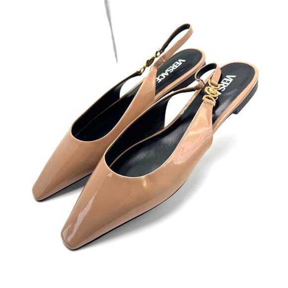 Versace Tan Patent leather Medusa-plaque slingback ballerina shoes IT 41 - Picture 9 of 14